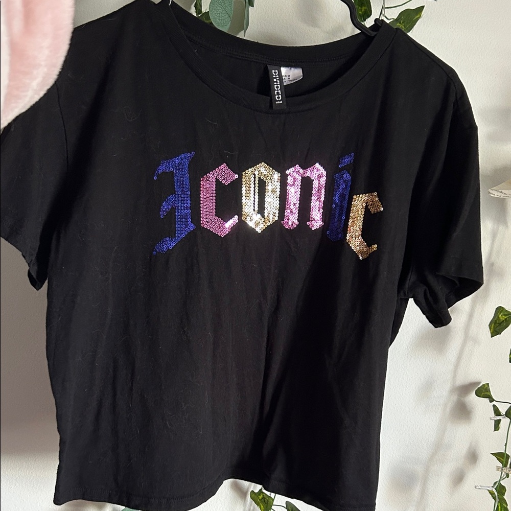 Black Sequin 'Iconic' T-Shirt